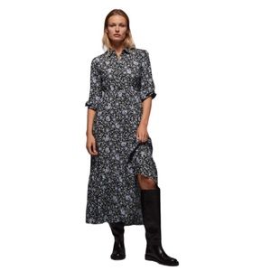 Zara Floral Print Button Up Drawstring Midi Dress BlacK Lavender